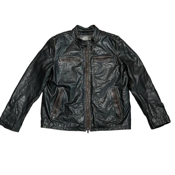 Vince Camuto Men's Genuine Heavy Leather Jacket 1XL Big and Tall Moto Biker - Picture 1 of 5